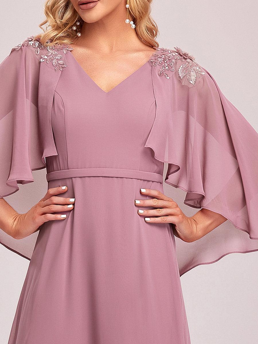Robe de Demoiselle d'Honneur élégante en Mousseline à Col en V #Couleur_Orchidee