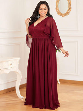 Robe de Soirée Grande Taille à Col en V Profond avec Dentelle