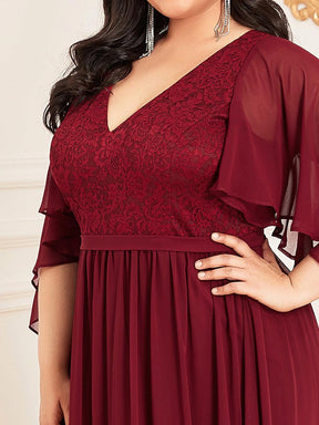 Robe de Soirée Grande Taille à Col en V Profond avec Dentelle