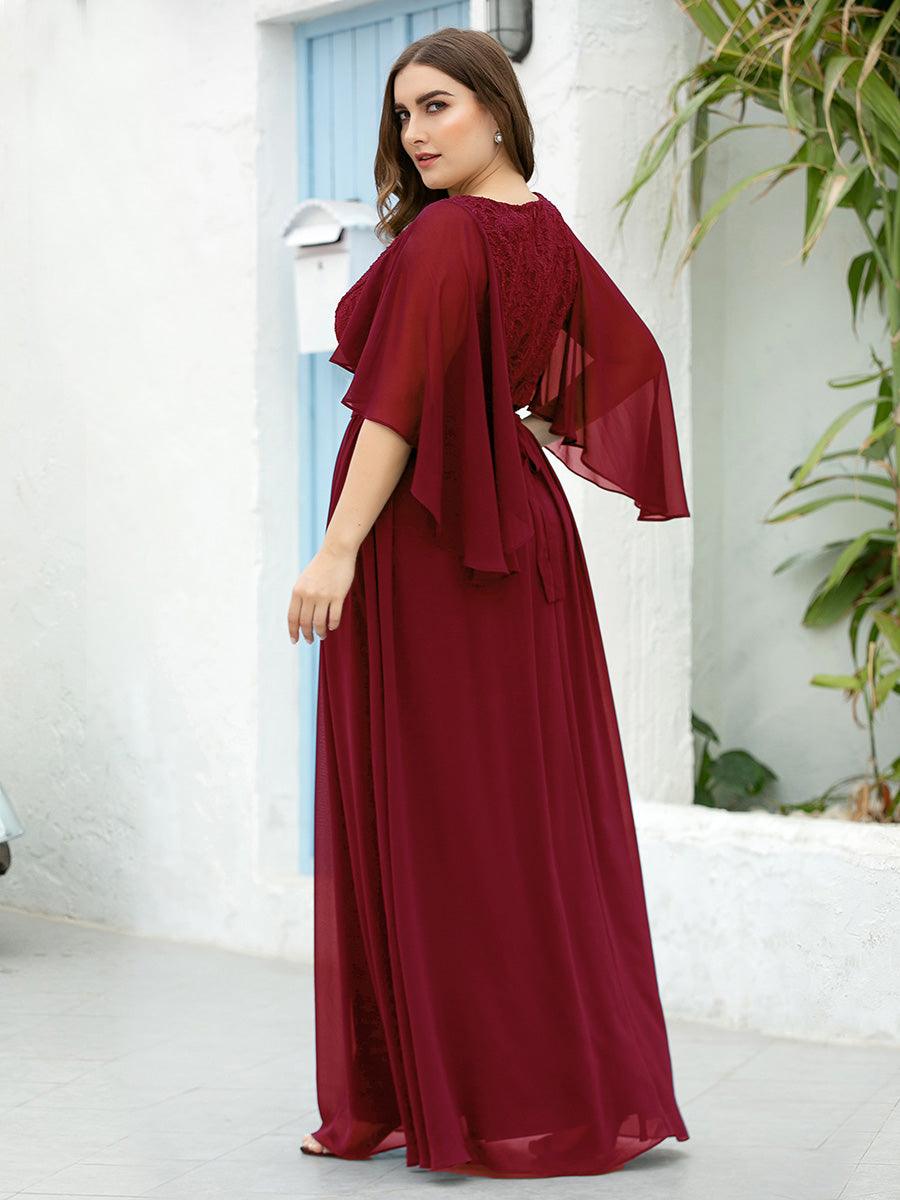 Robe de Soirée Grande Taille à Col en V Profond avec Dentelle #Couleur_Bordeaux