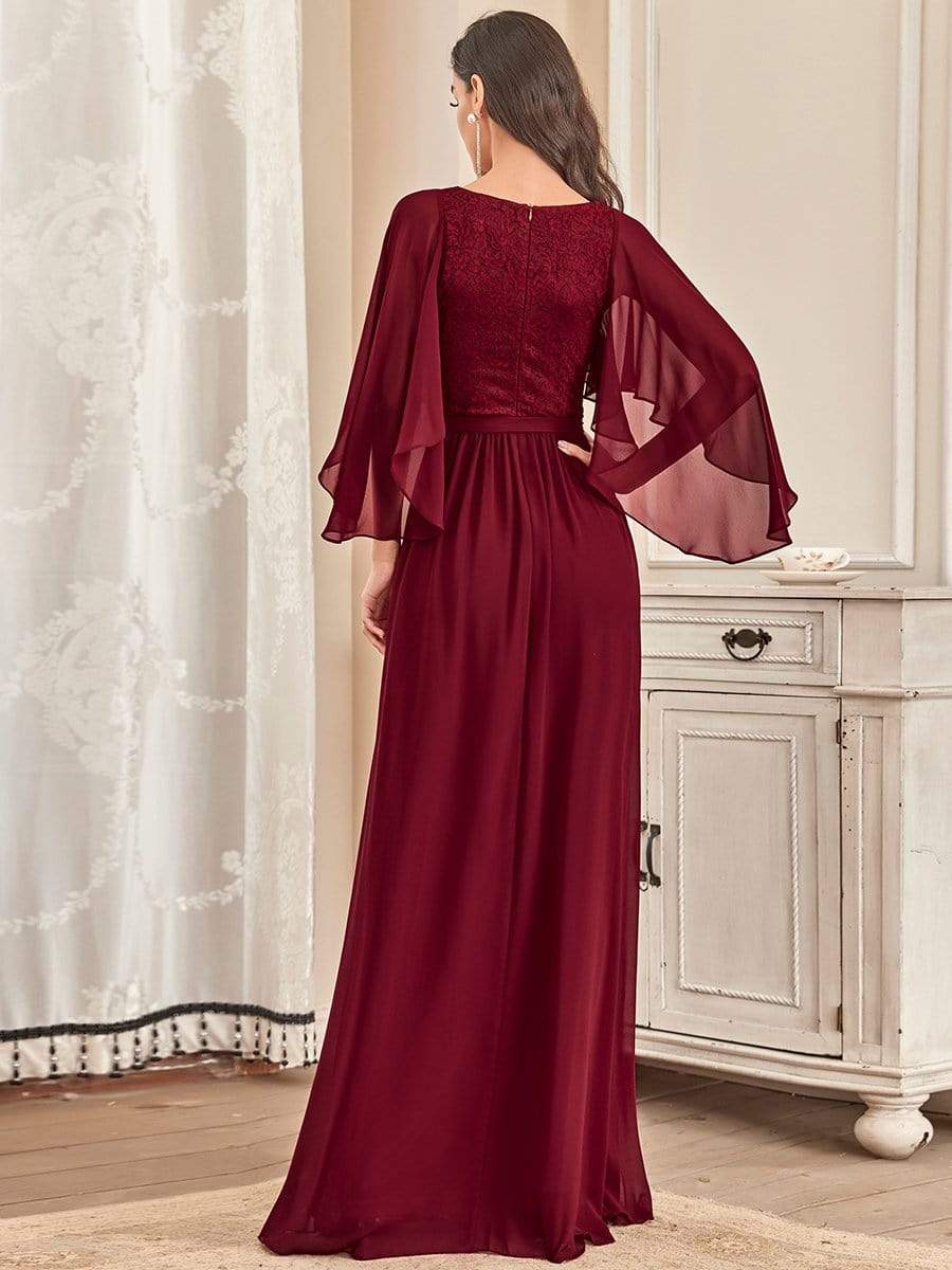 Taille personnalisée Robe de soirée élégante en mousseline à col en V profond #Couleur_Bordeaux