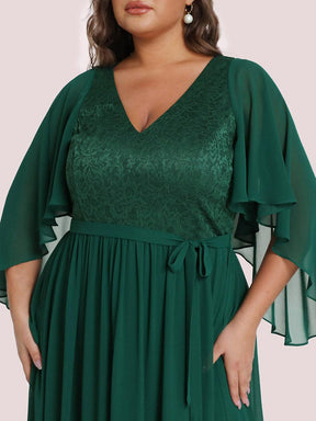 Robe de Soirée Grande Taille à Col en V Profond avec Dentelle