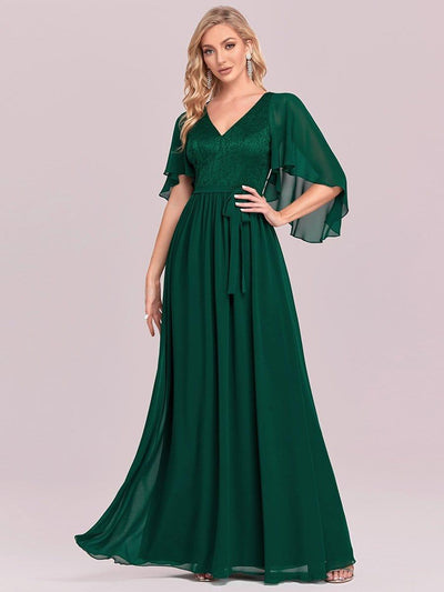 Robe de soirée élégante en mousseline de soie à col en V profond(Vente finale)