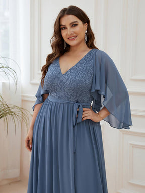 Robe de Soirée Grande Taille à Col en V Profond avec Dentelle