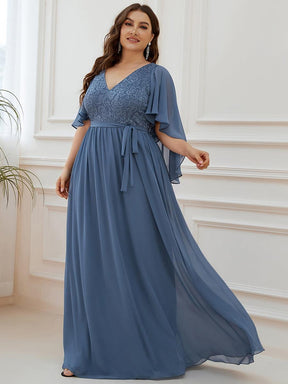 Robe de Soirée Grande Taille à Col en V Profond avec Dentelle