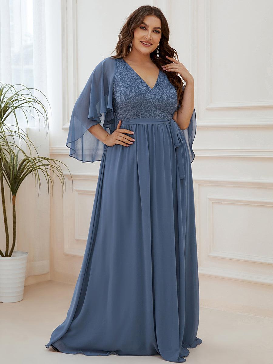 Robe de Soirée Grande Taille à Col en V Profond avec Dentelle