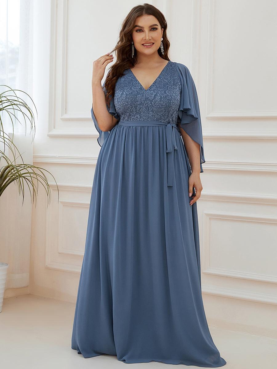 Robe de Soirée Grande Taille à Col en V Profond avec Dentelle