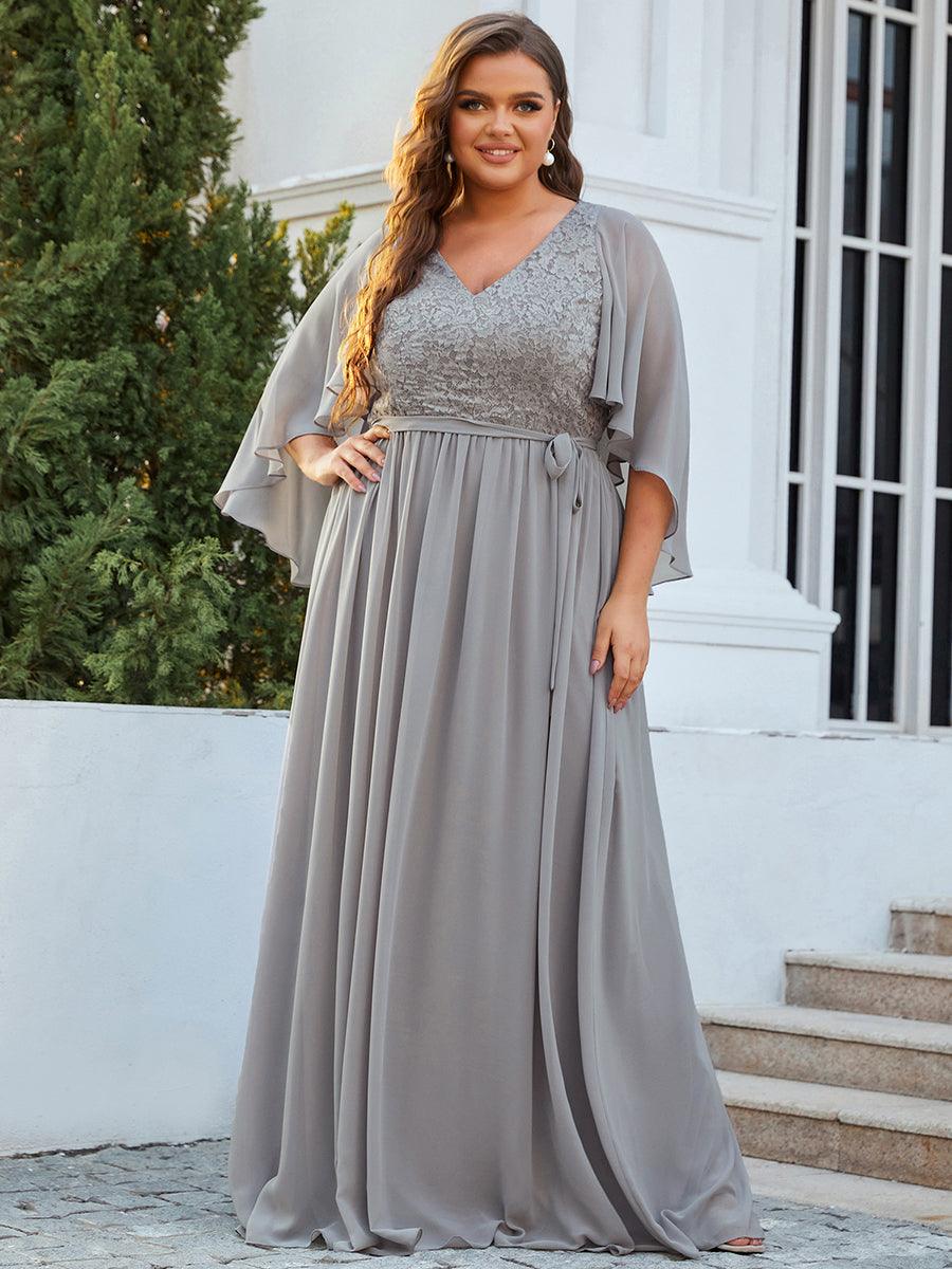 Robe de Soirée Grande Taille à Col en V Profond avec Dentelle