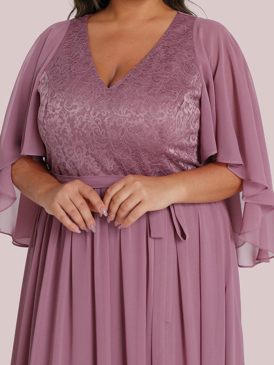 Robe de Soirée Grande Taille à Col en V Profond avec Dentelle