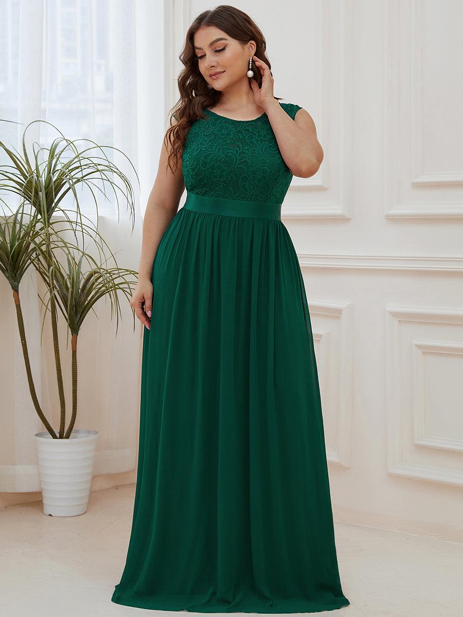 Robe Demoiselle d'Honneur Grande Taille avec Dos en V et Dentelle #Couleur_Vert Fonce