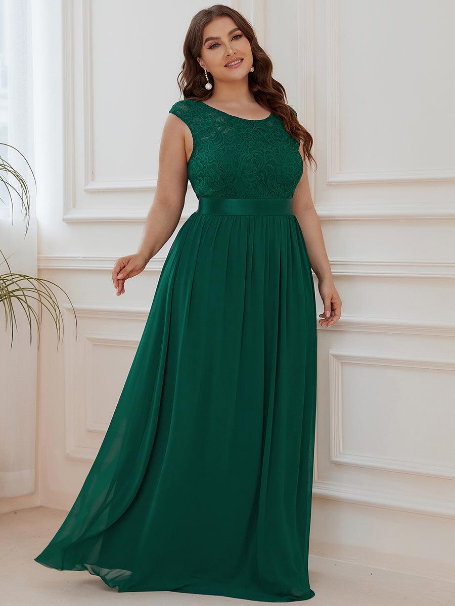 Robe Demoiselle d'Honneur Grande Taille avec Dos en V et Dentelle #Couleur_Vert Fonce