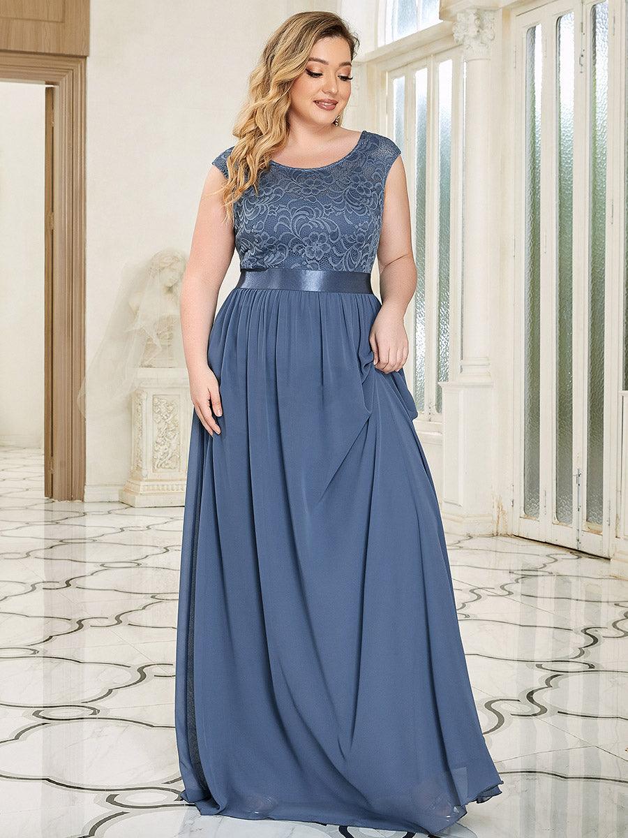 Robe Demoiselle d'Honneur Grande Taille avec Dos en V et Dentelle #Couleur_Marine Fume