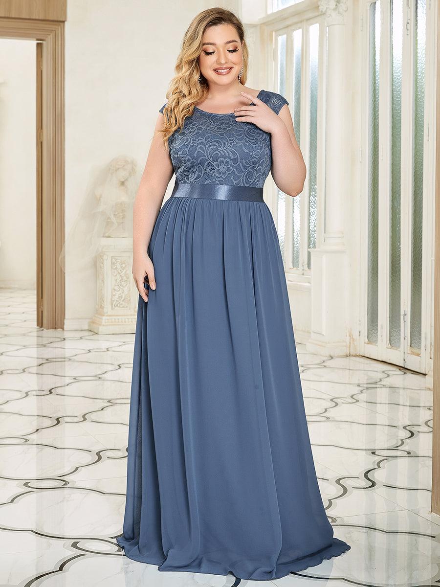 Robe de demoiselle d'honneur longue en dentelle sans manches #Couleur_Marine Fume 