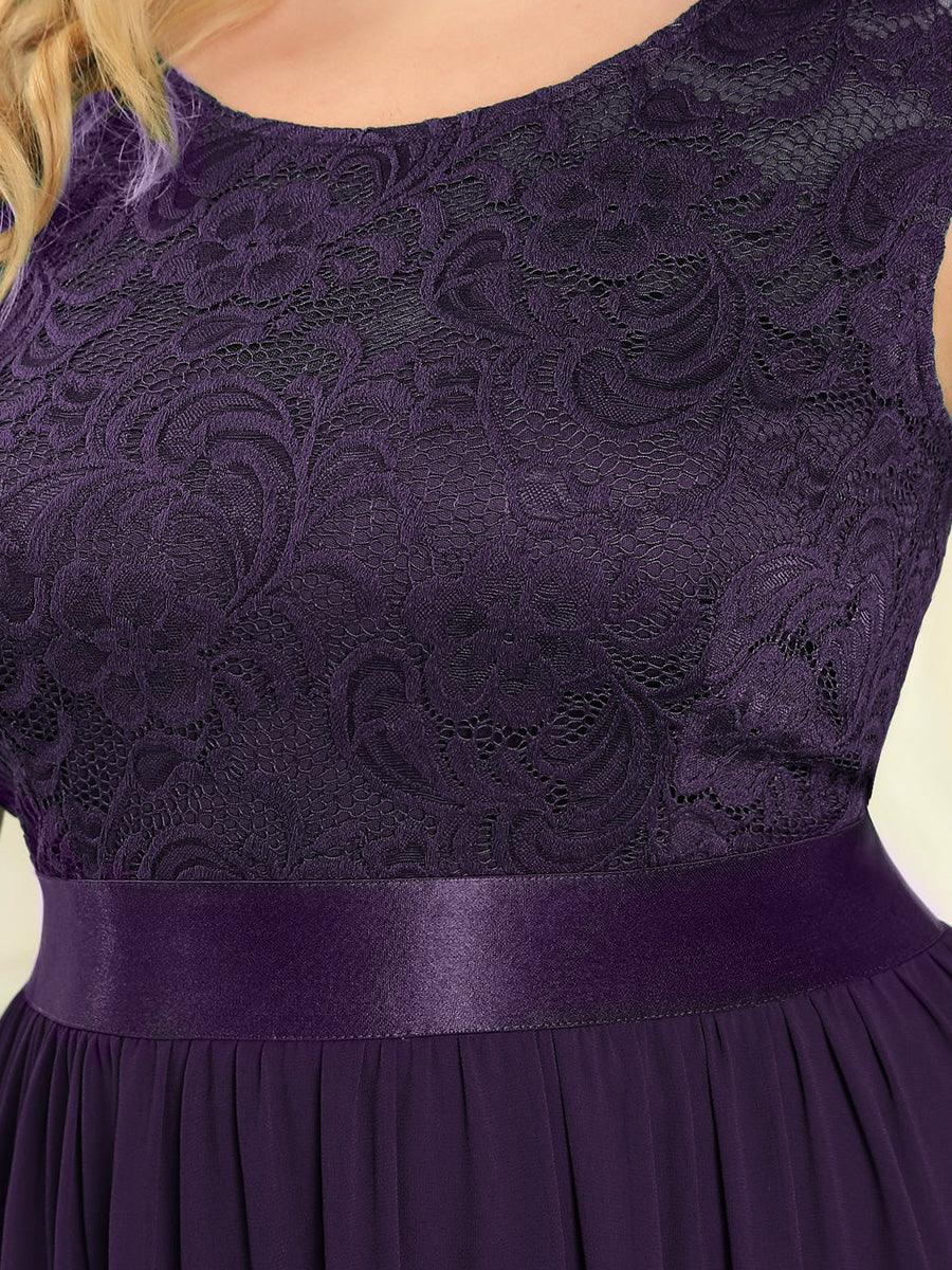 Robe Demoiselle d'Honneur Grande Taille avec Dos en V et Dentelle #Couleur_Violet Fonce
