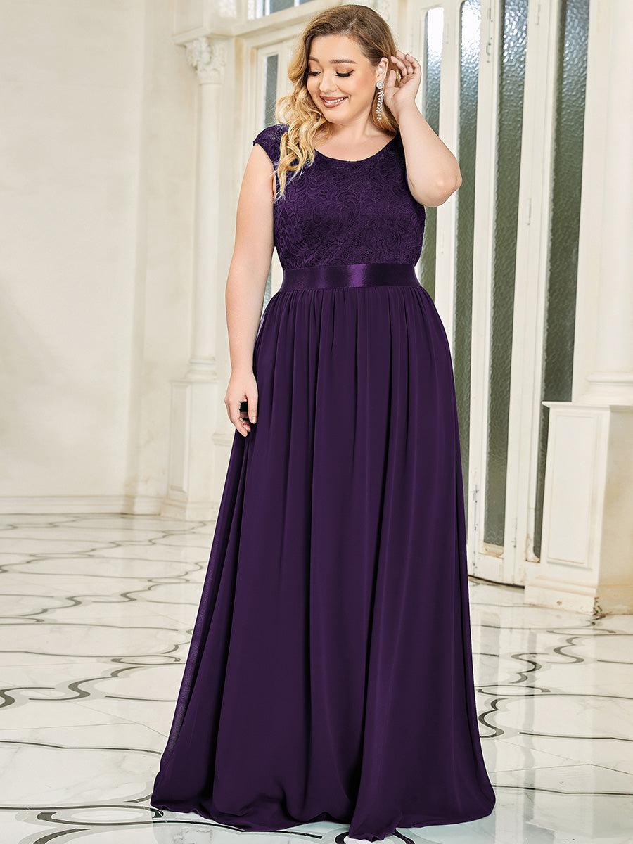 Robe Demoiselle d'Honneur Grande Taille avec Dos en V et Dentelle #Couleur_Violet Fonce