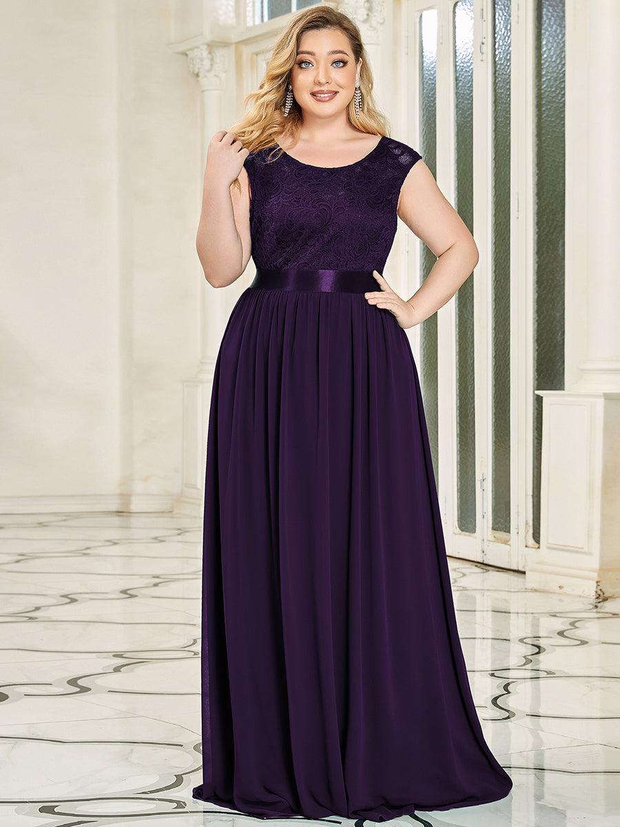 Robe Demoiselle d'Honneur Grande Taille avec Dos en V et Dentelle #Couleur_Violet Fonce