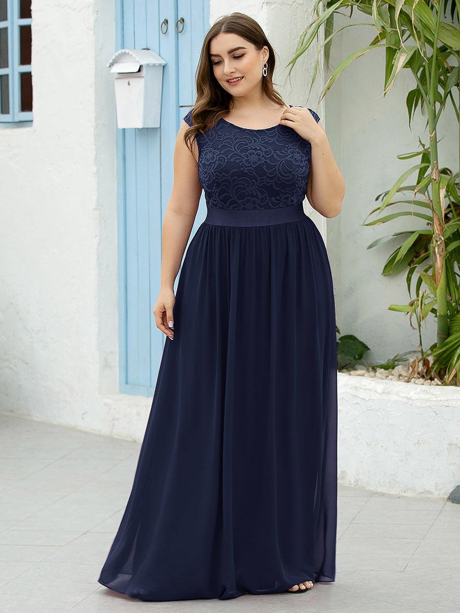 Robe de demoiselle d'honneur classique à col rond et dos en dentelle #Couleur_Bleu Marine