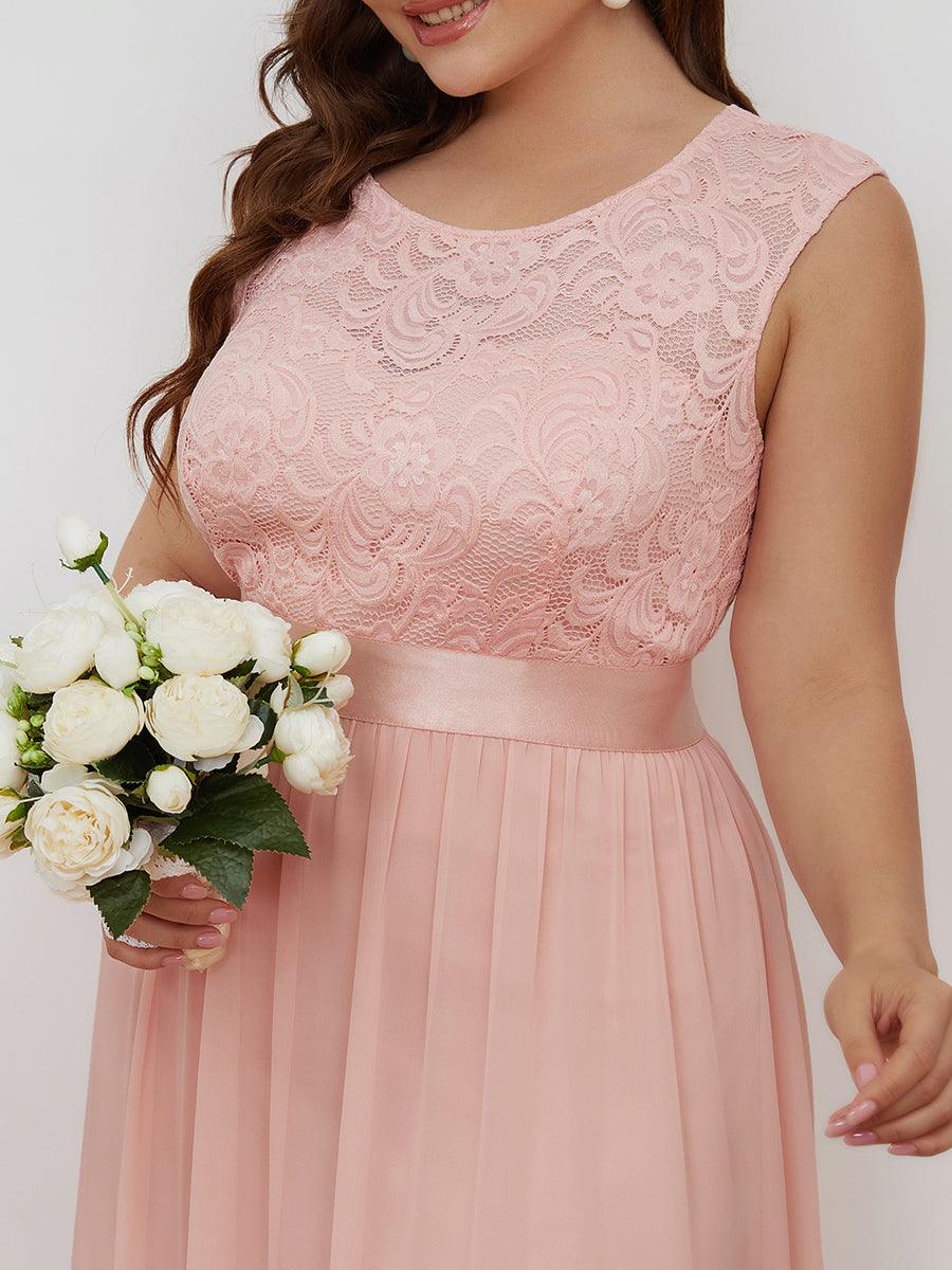 Robe Demoiselle d'Honneur Grande Taille avec Dos en V et Dentelle #Couleur_Rose