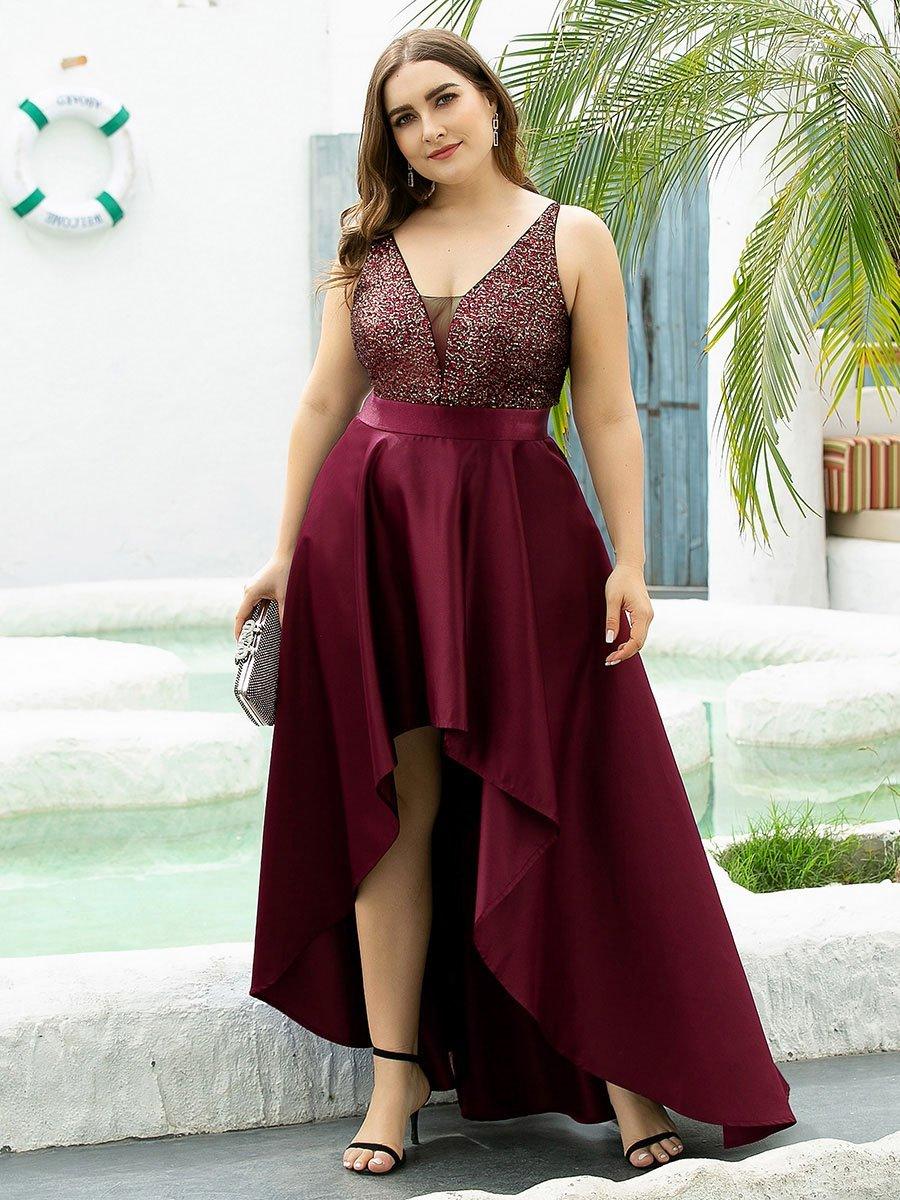 Robe de Bal Scintillante Sexy avec Dos Nu et Ourlet Irrégulier #Couleur_Bordeaux