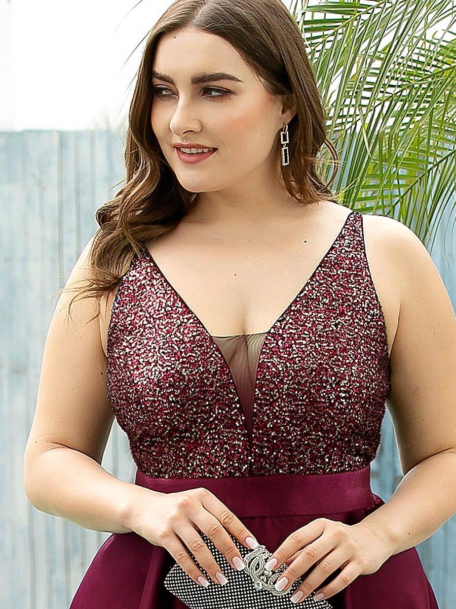 Robe de Bal Scintillante Sexy avec Dos Nu et Ourlet Irrégulier #Couleur_Bordeaux