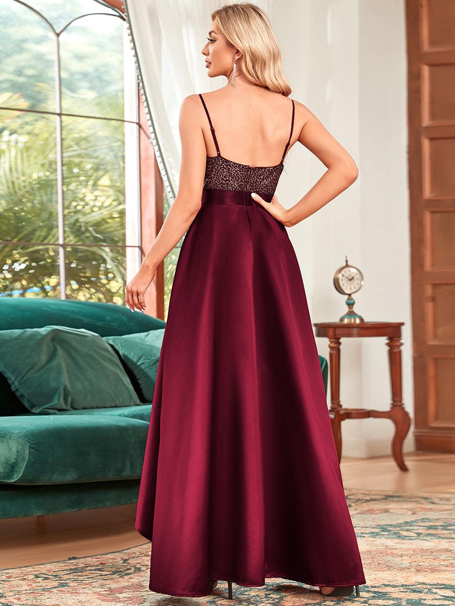 Taille personnalisée Robe de Bal Scintillante Sexy avec Dos Nu #Couleur_Bordeaux