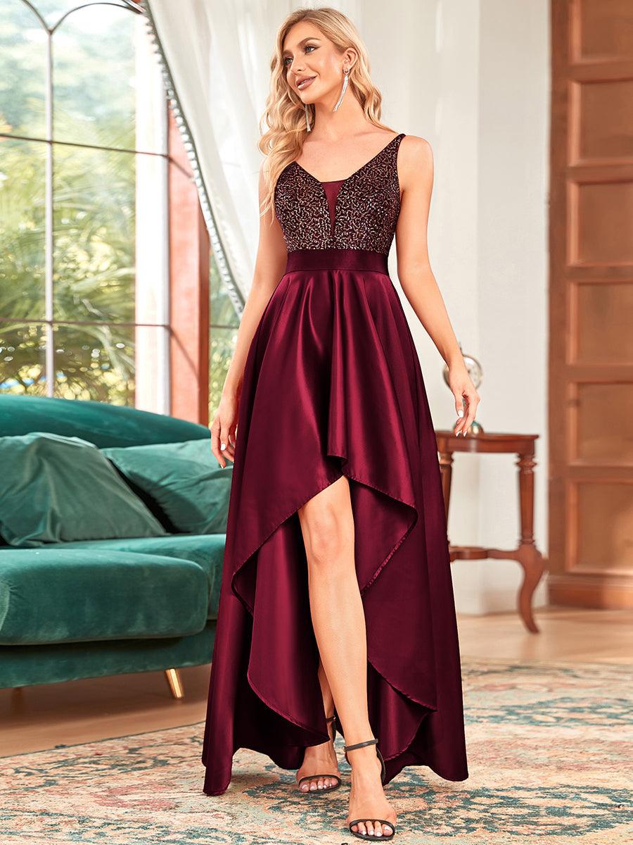 Taille personnalisée Robe de Bal Scintillante Sexy avec Dos Nu #Couleur_Bordeaux