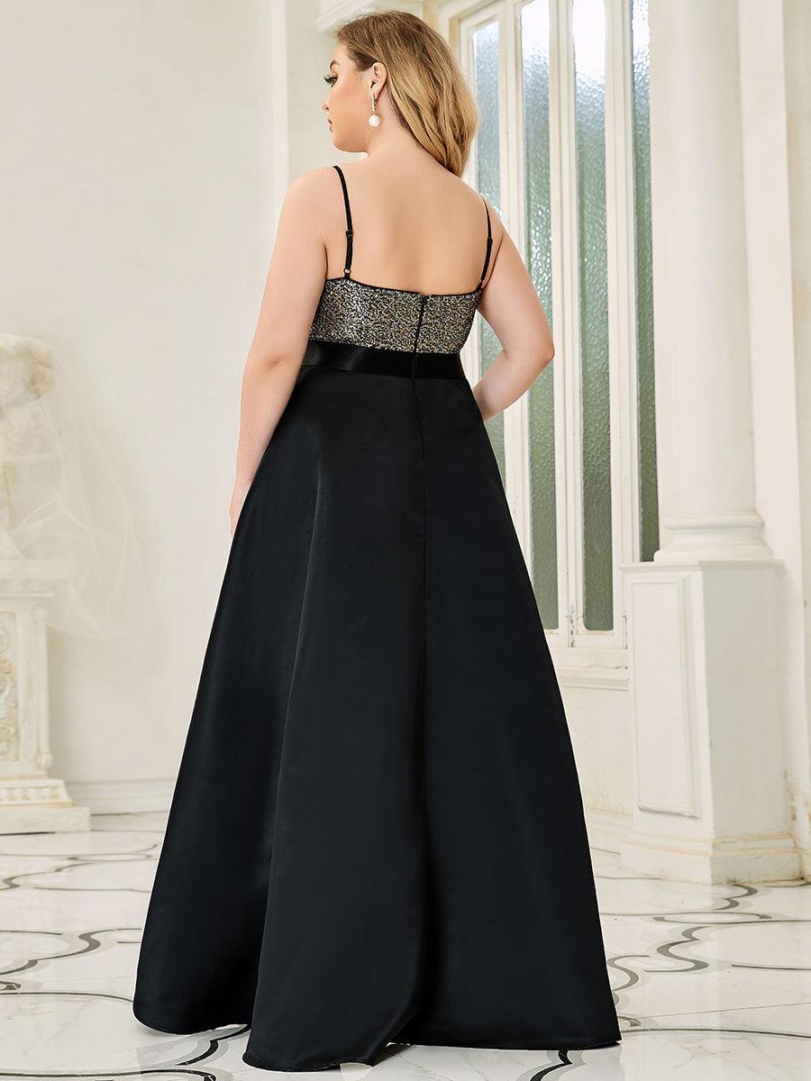 Robe de Bal Grande Taille Scintillante Sexy avec Dos Nu et Ourlet Irrégulier #Couleur_Noir