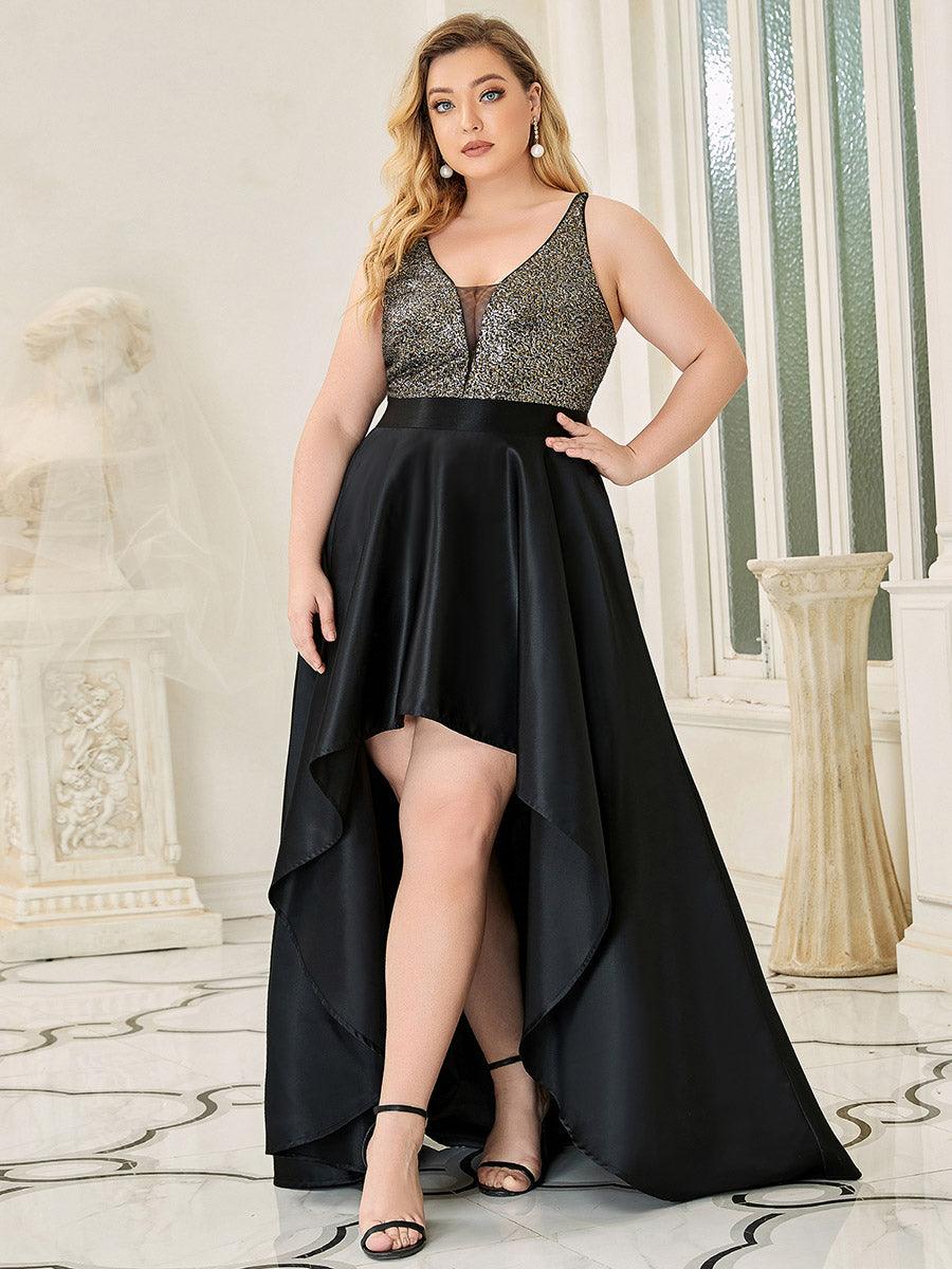 Robe de Bal Scintillante Sexy avec Dos Nu et Ourlet Irrégulier #Couleur_Noir