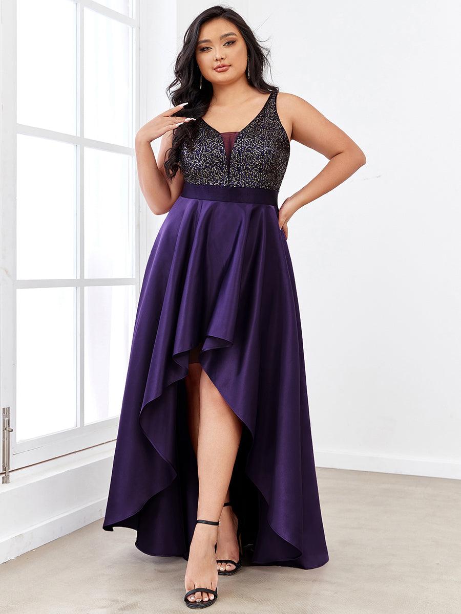 Robe de Bal Scintillante Sexy avec Dos Nu et Ourlet Irrégulier #Couleur_Violet Fonce