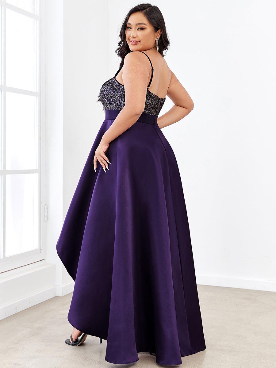 Robe de Bal Scintillante Sexy avec Dos Nu et Ourlet Irrégulier #Couleur_Violet Fonce
