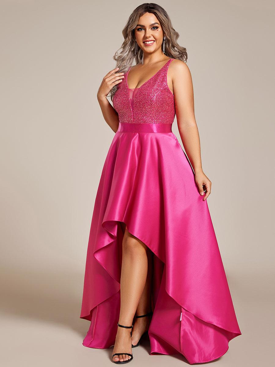 Robe de Bal Scintillante Sexy avec Dos Nu et Ourlet Irrégulier #Couleur_Rose Vif
