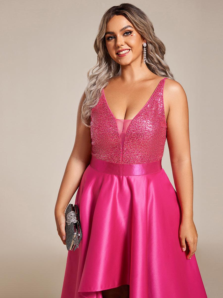 Robe de Bal Scintillante Sexy avec Dos Nu et Ourlet Irrégulier #Couleur_Rose Vif