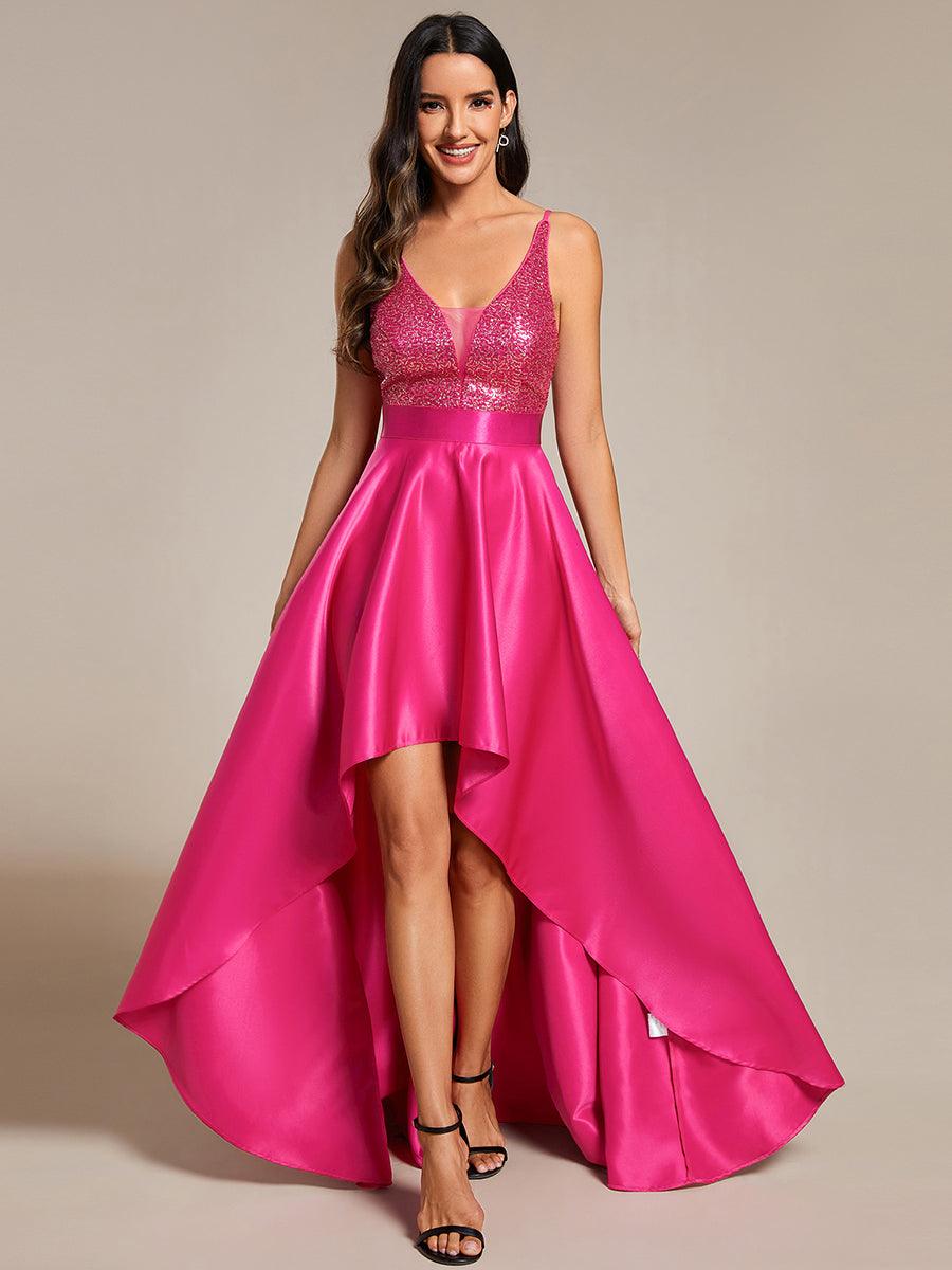 Robe de Bal Scintillante Sexy avec Dos Nu et Ourlet Irrégulier #Couleur_Rose Vif