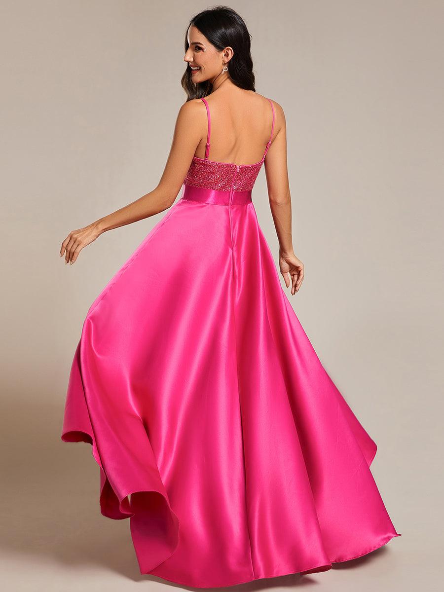 Robe de Bal Scintillante Sexy avec Dos Nu et Ourlet Irrégulier #Couleur_Rose Vif