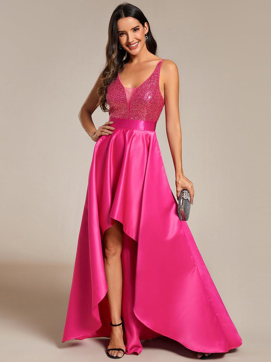 Robe de Bal Scintillante Sexy avec Dos Nu et Ourlet Irrégulier #Couleur_Rose Vif