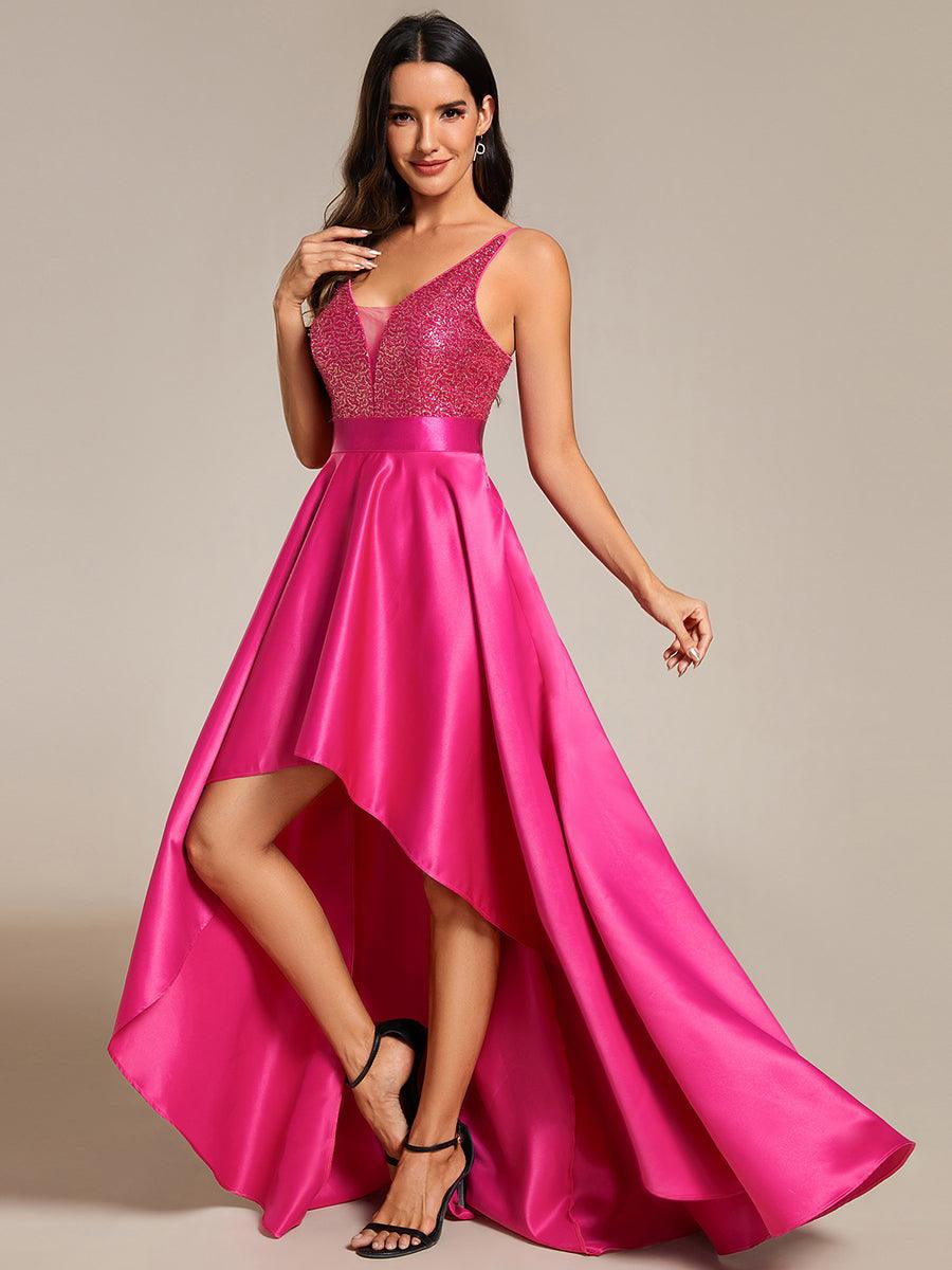 Robe de Bal Scintillante Sexy avec Dos Nu et Ourlet Irrégulier #Couleur_Rose Vif