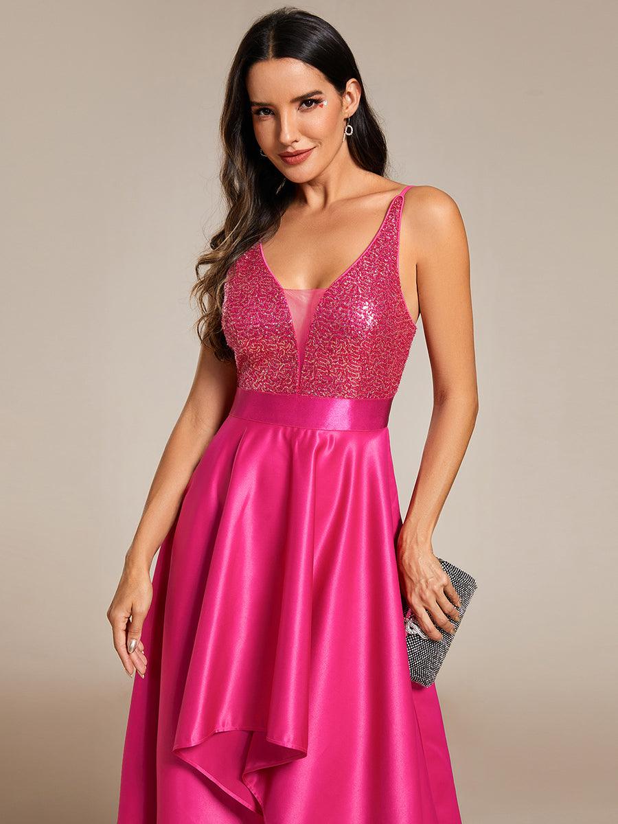 Robe de Bal Scintillante Sexy avec Dos Nu et Ourlet Irrégulier #Couleur_Rose Vif