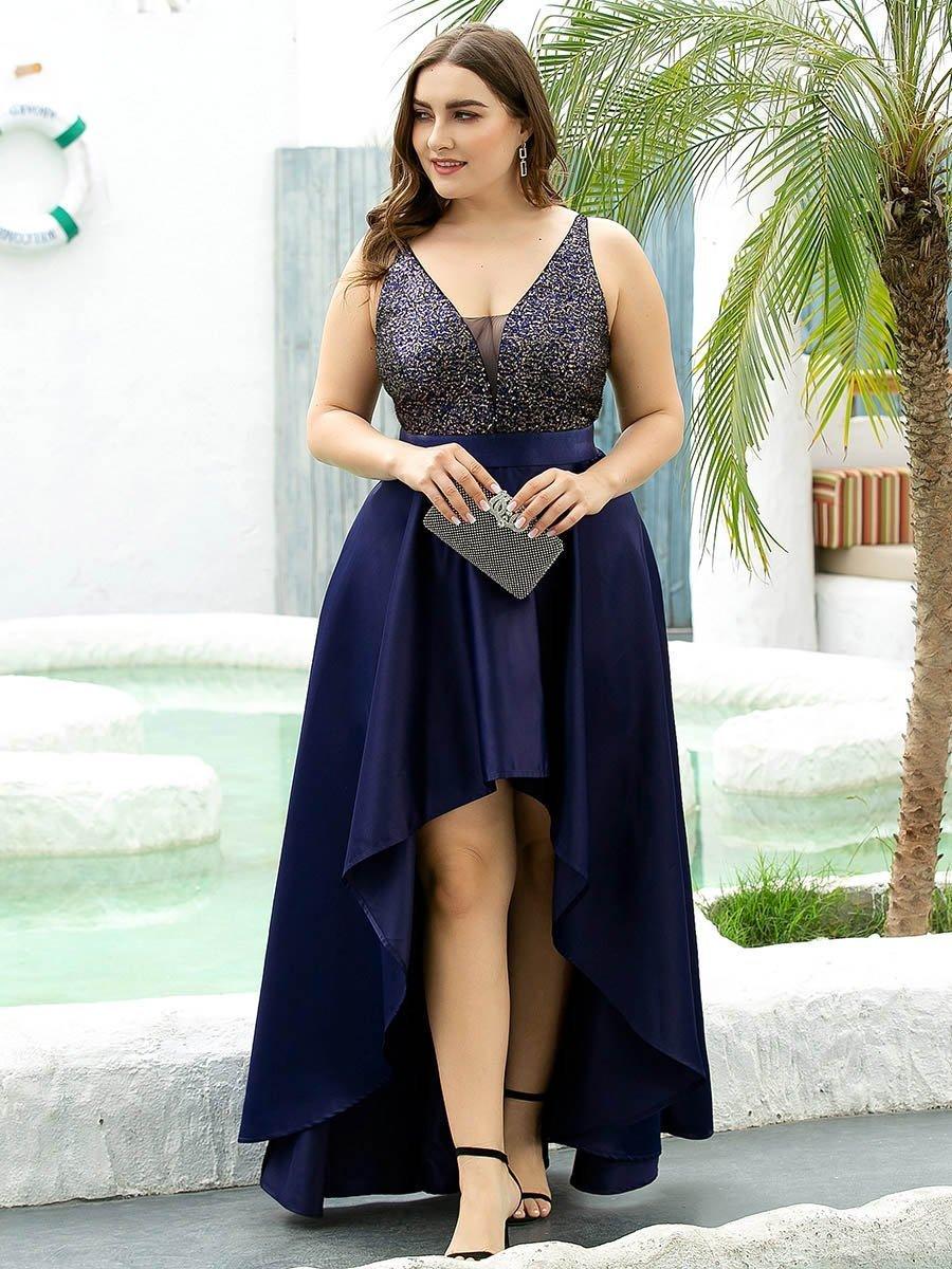 Robe de Bal Scintillante Sexy avec Dos Nu et Ourlet Irrégulier #Couleur_Bleu Marine