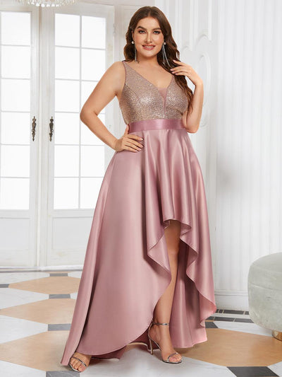 pretty ALYNA|Robe de Bal Grande Taille Scintillante Sexy avec Dos Nu et Ourlet Irrégulier