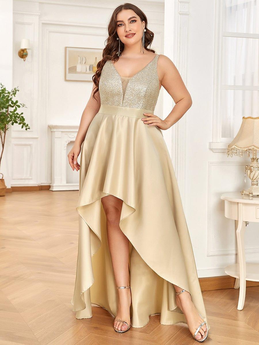 Robe de Bal Scintillante Sexy avec Dos Nu et Ourlet Irrégulier #Couleur_Or Rose