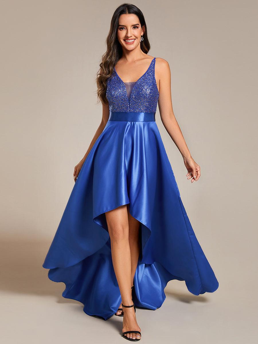 Robe de Bal Scintillante Sexy avec Dos Nu et Ourlet Irrégulier #Couleur_Bleu Saphir