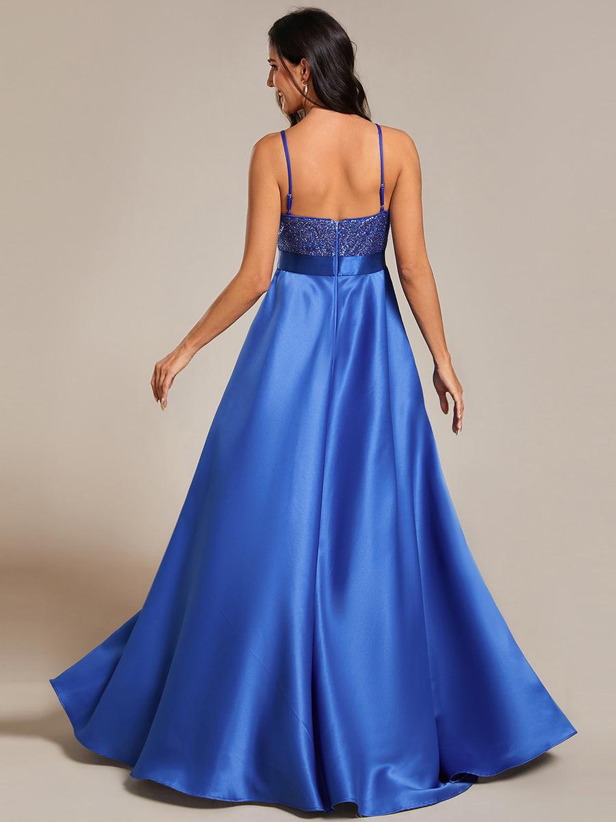 Robe de Bal Scintillante Sexy avec Dos Nu et Ourlet Irrégulier #Couleur_Bleu Saphir