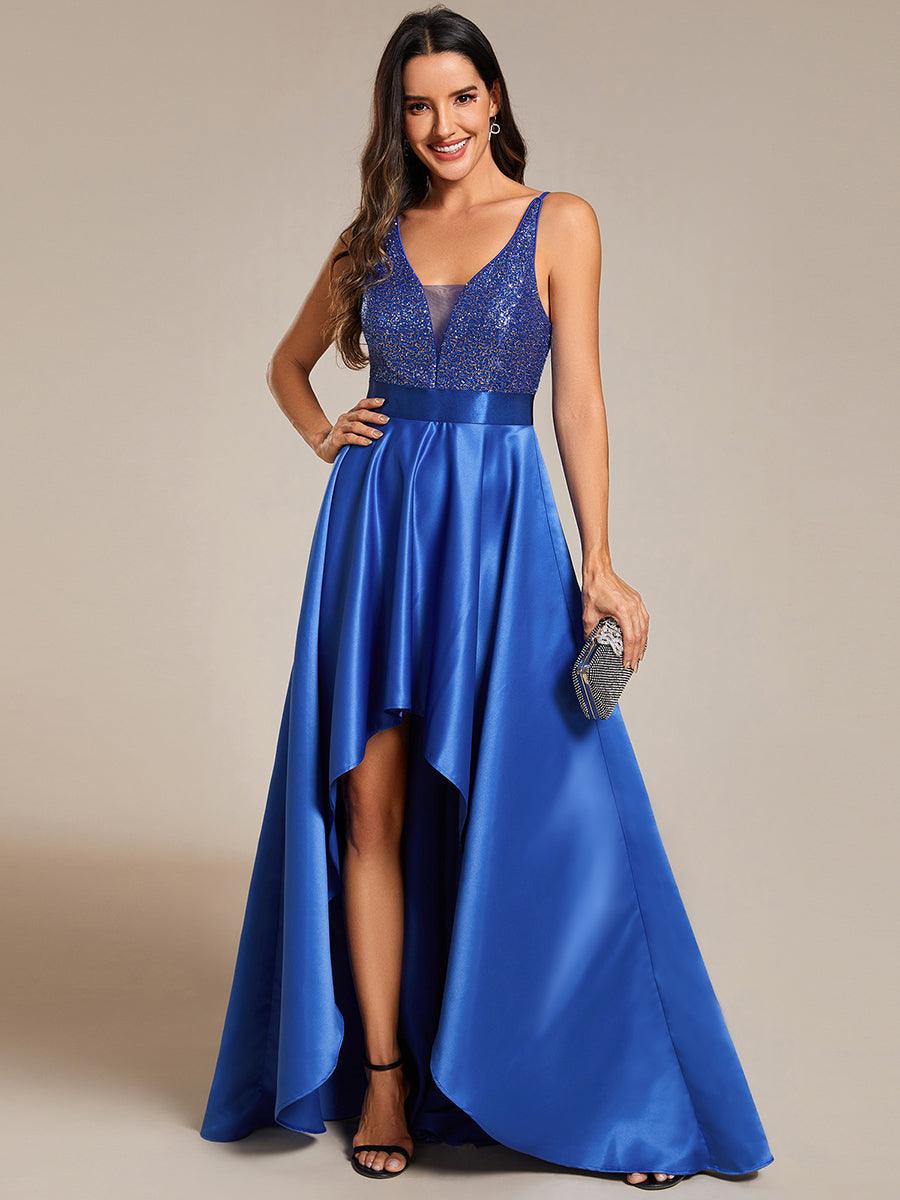 Robe de Bal Scintillante Sexy avec Dos Nu et Ourlet Irrégulier #Couleur_Bleu Saphir