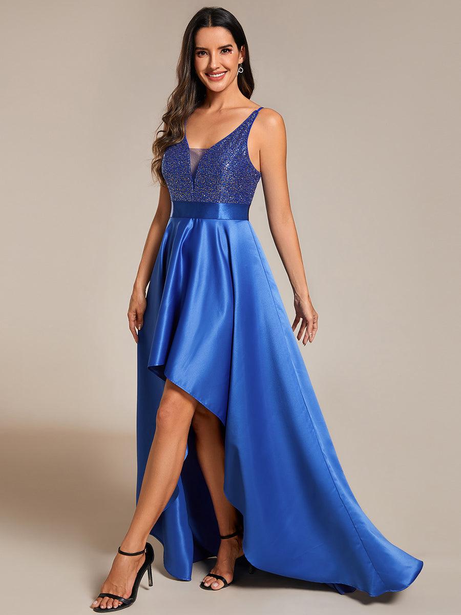 Robe de Bal Scintillante Sexy avec Dos Nu et Ourlet Irrégulier #Couleur_Bleu Saphir