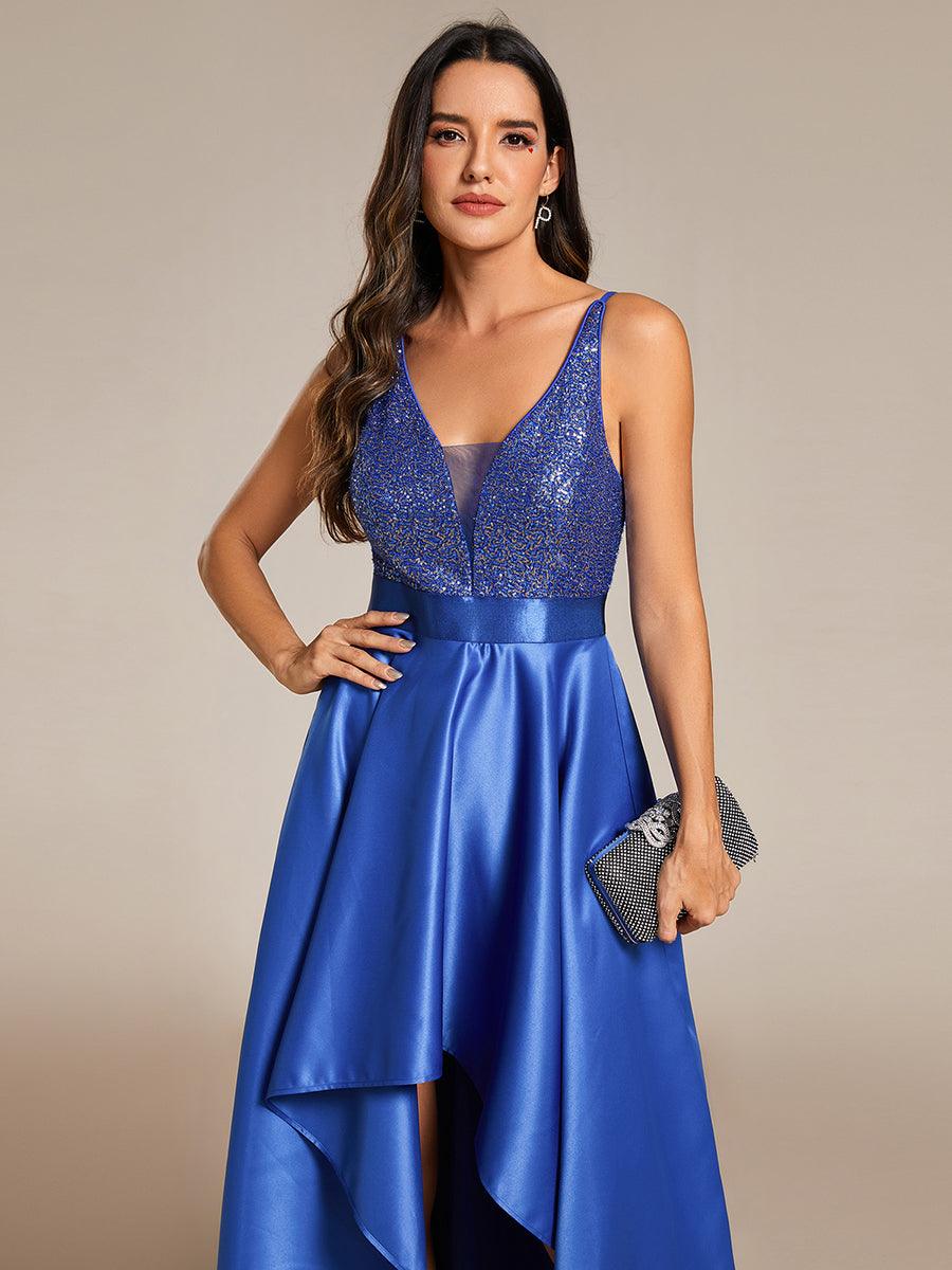Robe de Bal Scintillante Sexy avec Dos Nu et Ourlet Irrégulier #Couleur_Bleu Saphir