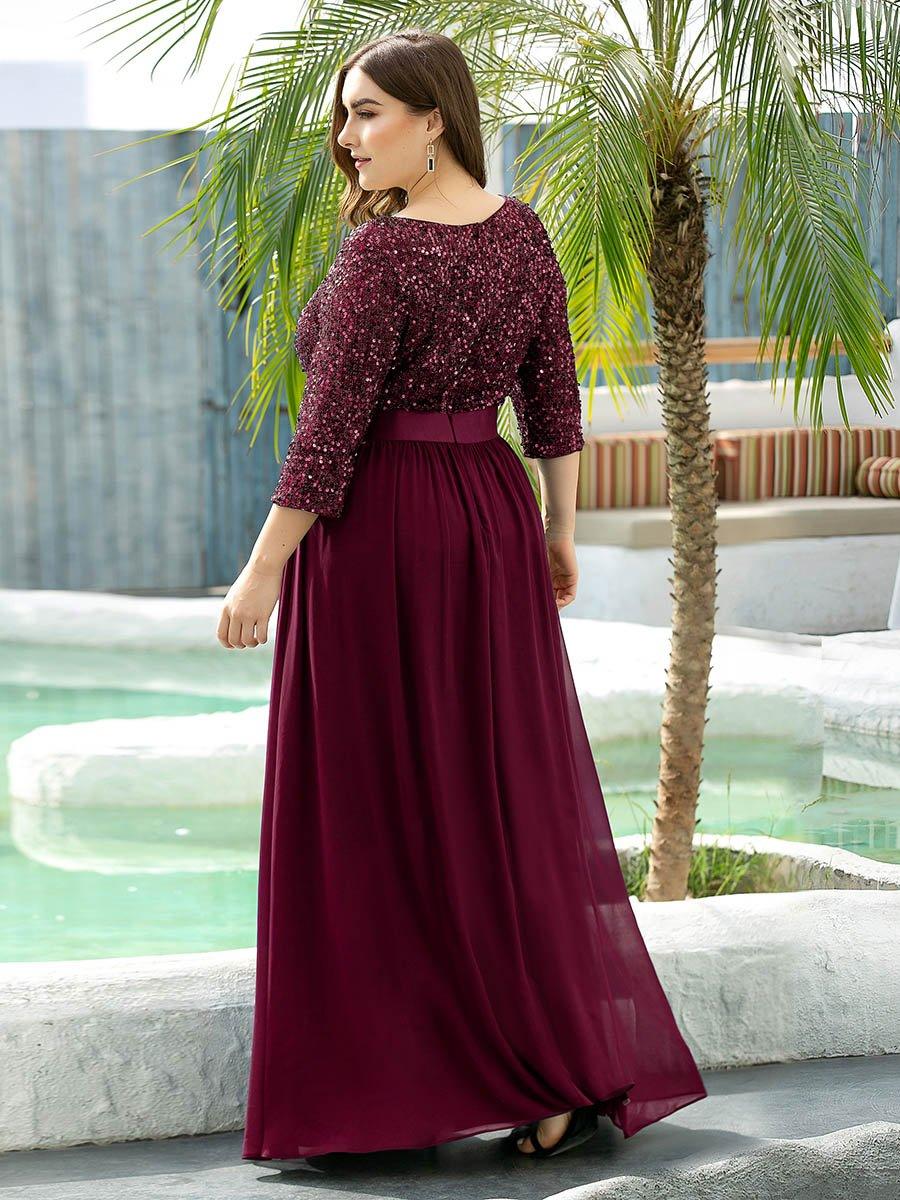 Robes de soirée longues en tulle et paillettes pour la mère de la mariée Grande taille #Couleur_Bordeaux