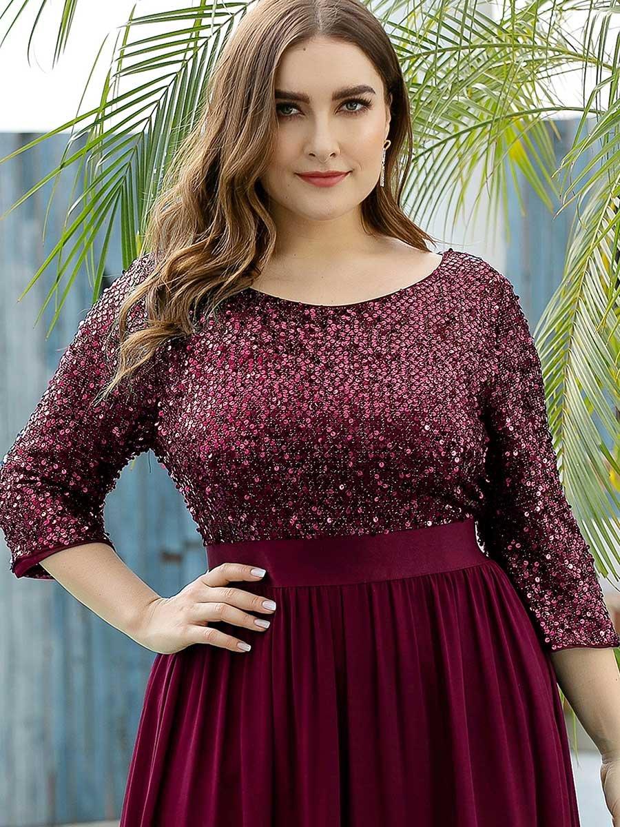 Robes de soirée longues en tulle et paillettes pour la mère de la mariée Grande taille #Couleur_Bordeaux