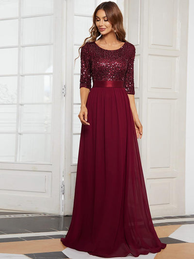 ever FLORENCE|Robe de soirée élégante à encolure ronde et à manches 3/4 en patchwork de sequins