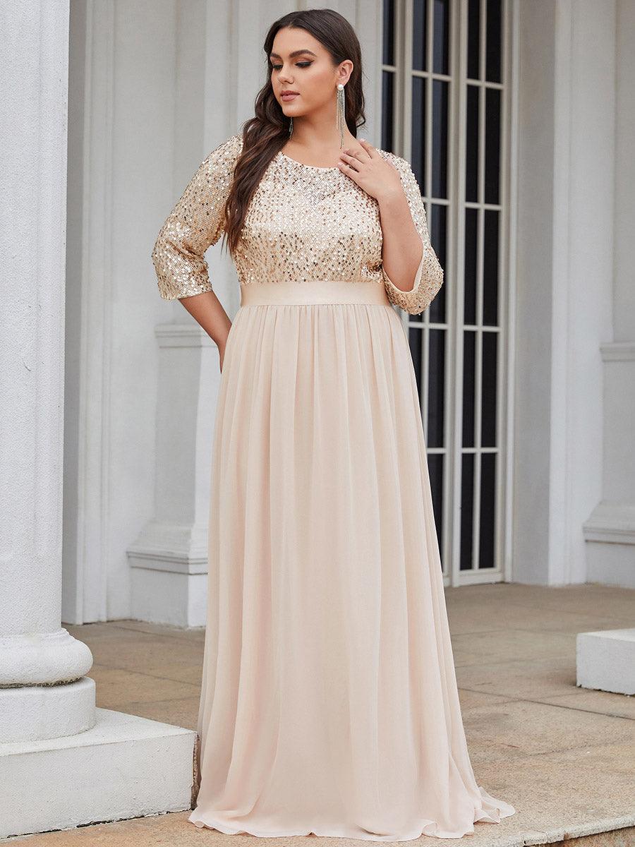 Robes de soirée longues en tulle et paillettes pour la mère de la mariée Grande taille #Couleur_Blush