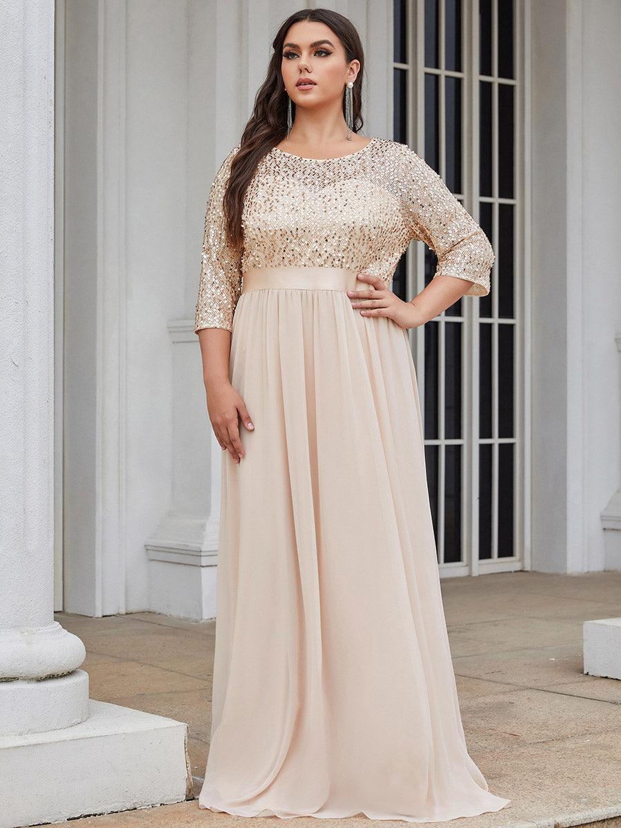 Robes de soirée longues en tulle et paillettes pour la mère de la mariée Grande taille #Couleur_Blush